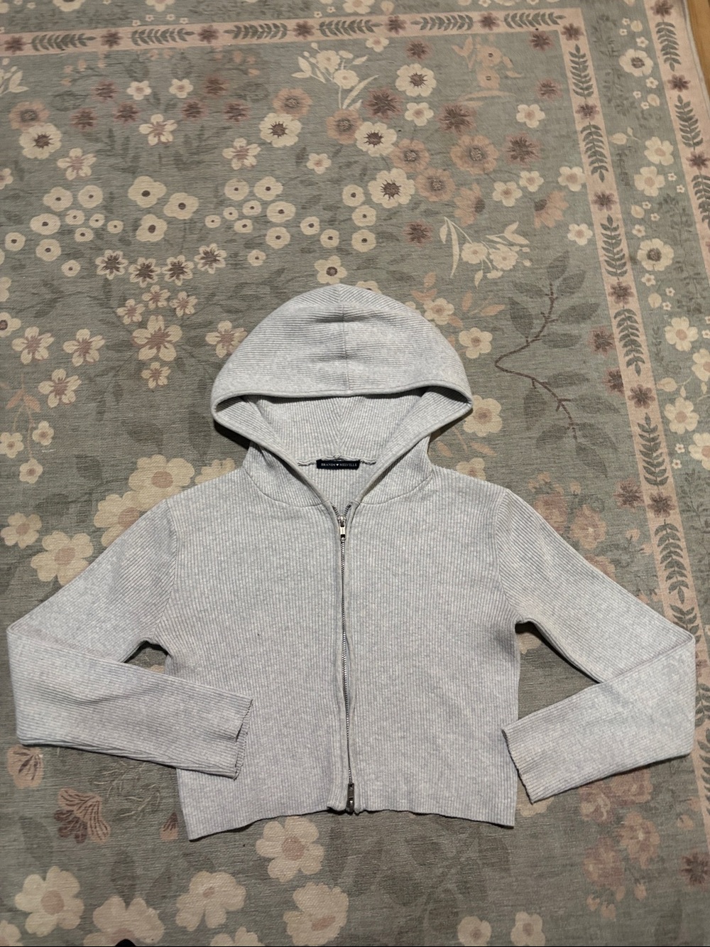 Brandy Melville Light Gray Ribbed Zip Hoodie
